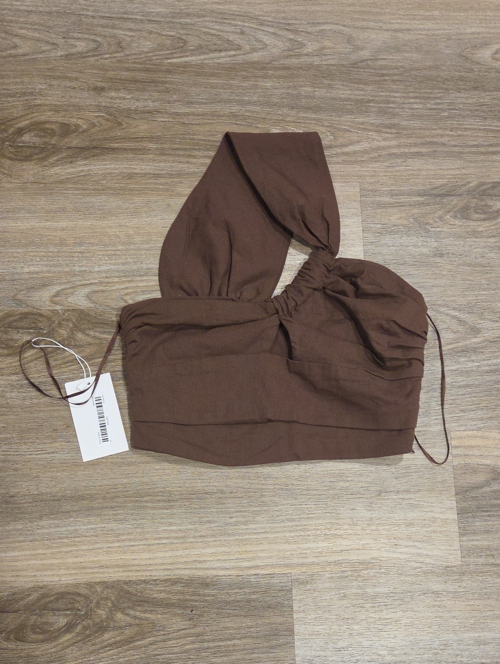 Brown One-Shoulder Knot Crop Top Size M Nwt (Runs Small)